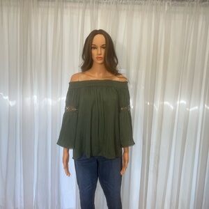 Jennifer Lopez Olive Green Eyelet Blouse